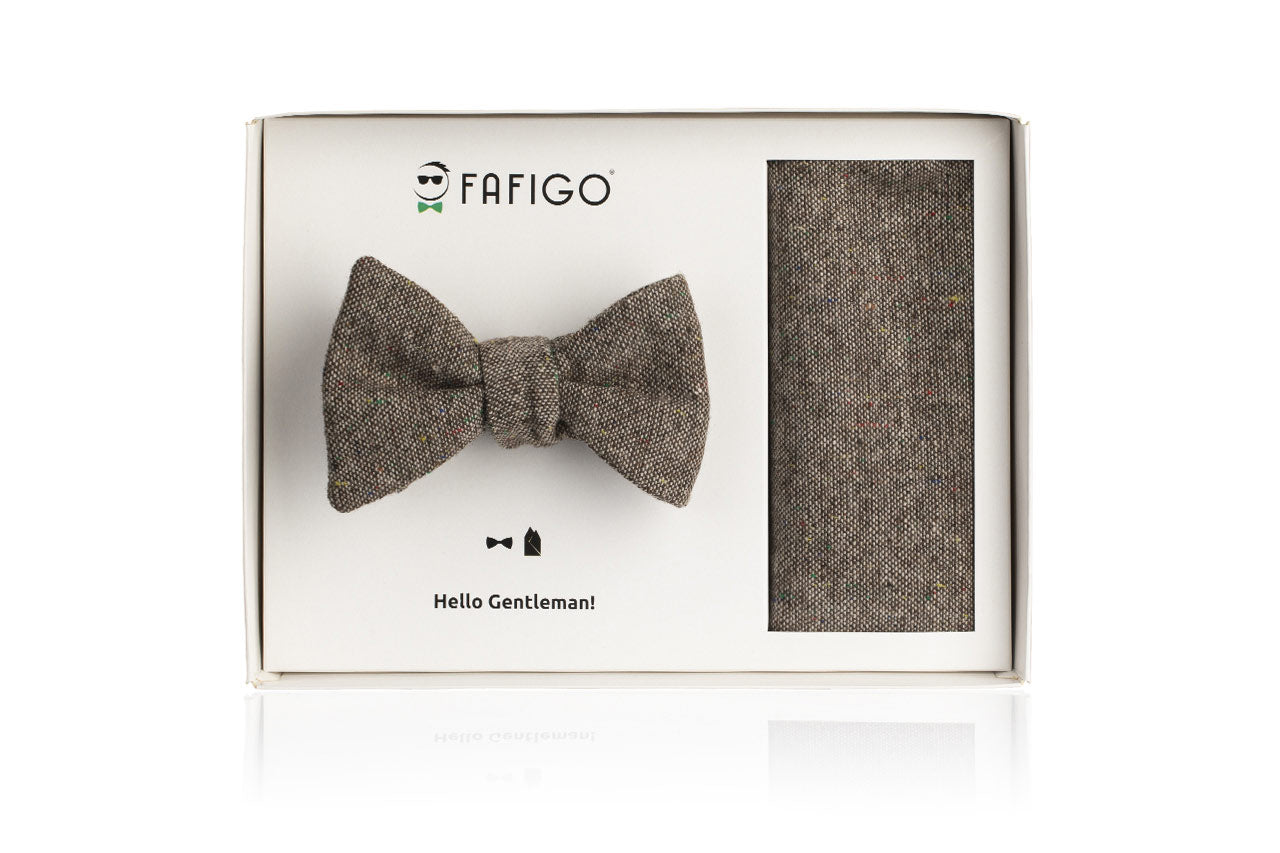 Tweed Fliege Einstecktuch Set in Braun Alfredo FAFIGO