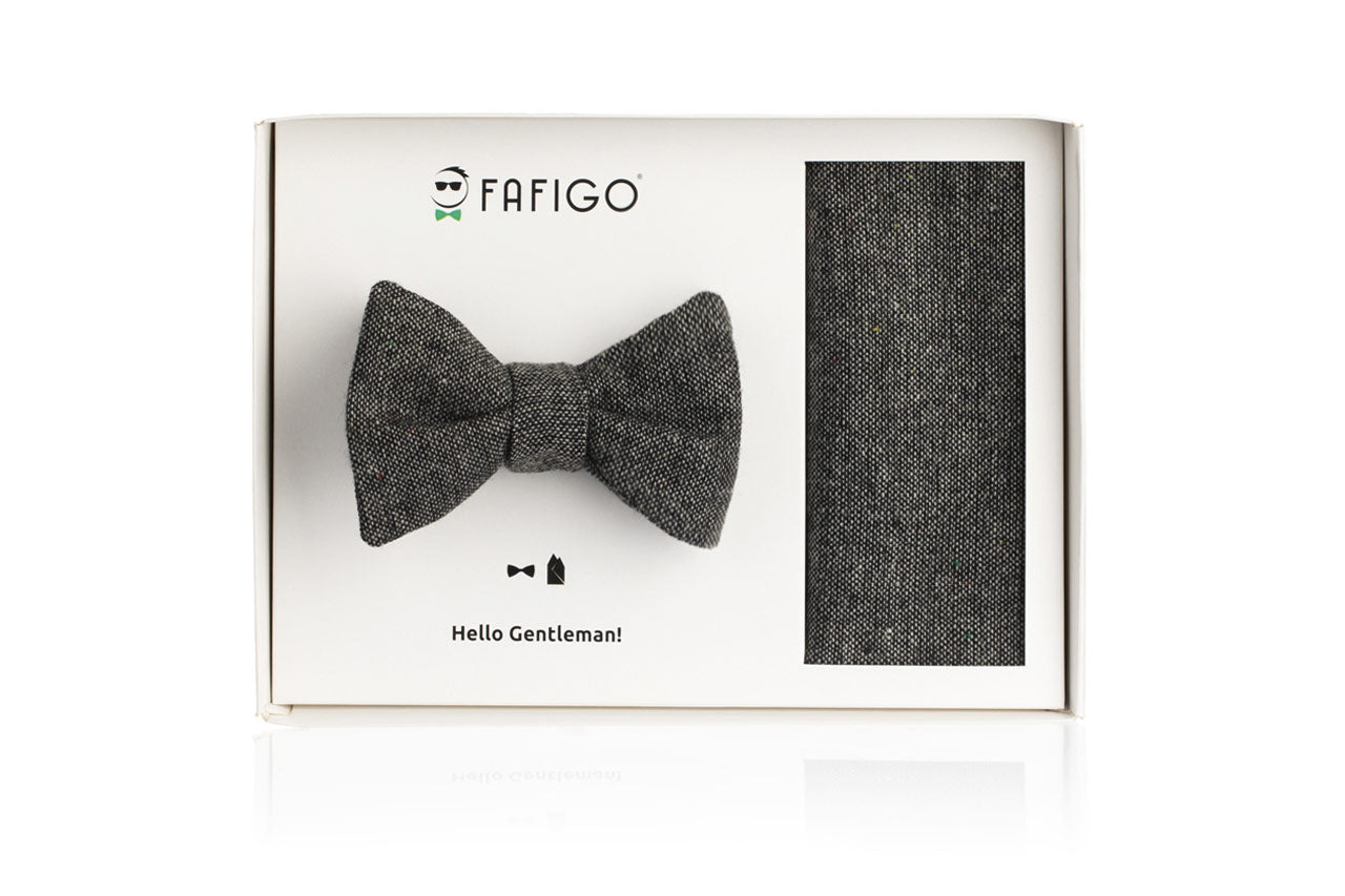 Tweed Fliege Einstecktuch Set in Grau Antonio FAFIGO