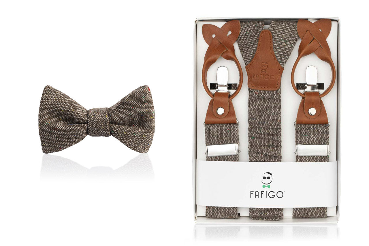 Braunes Tweed Set mit Fliege und Hosenträger Alfredo FAFIGO