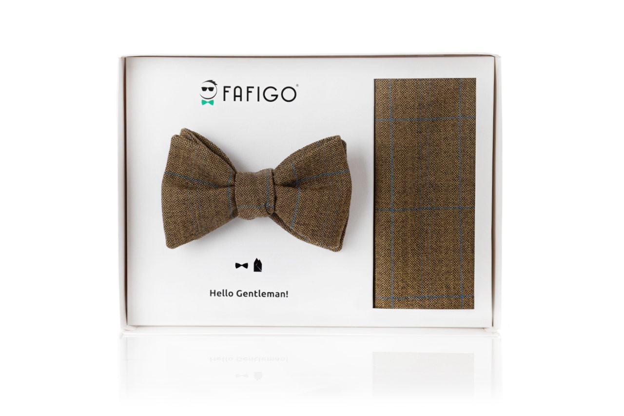 "Gaetano", braunes Tweed Fliege + Einstecktuch Set günstig online kaufen