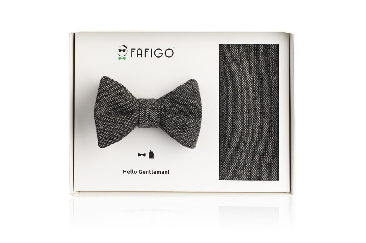 Set Fliege FAFIGO Tweed + | Einstecktuch mit Graues